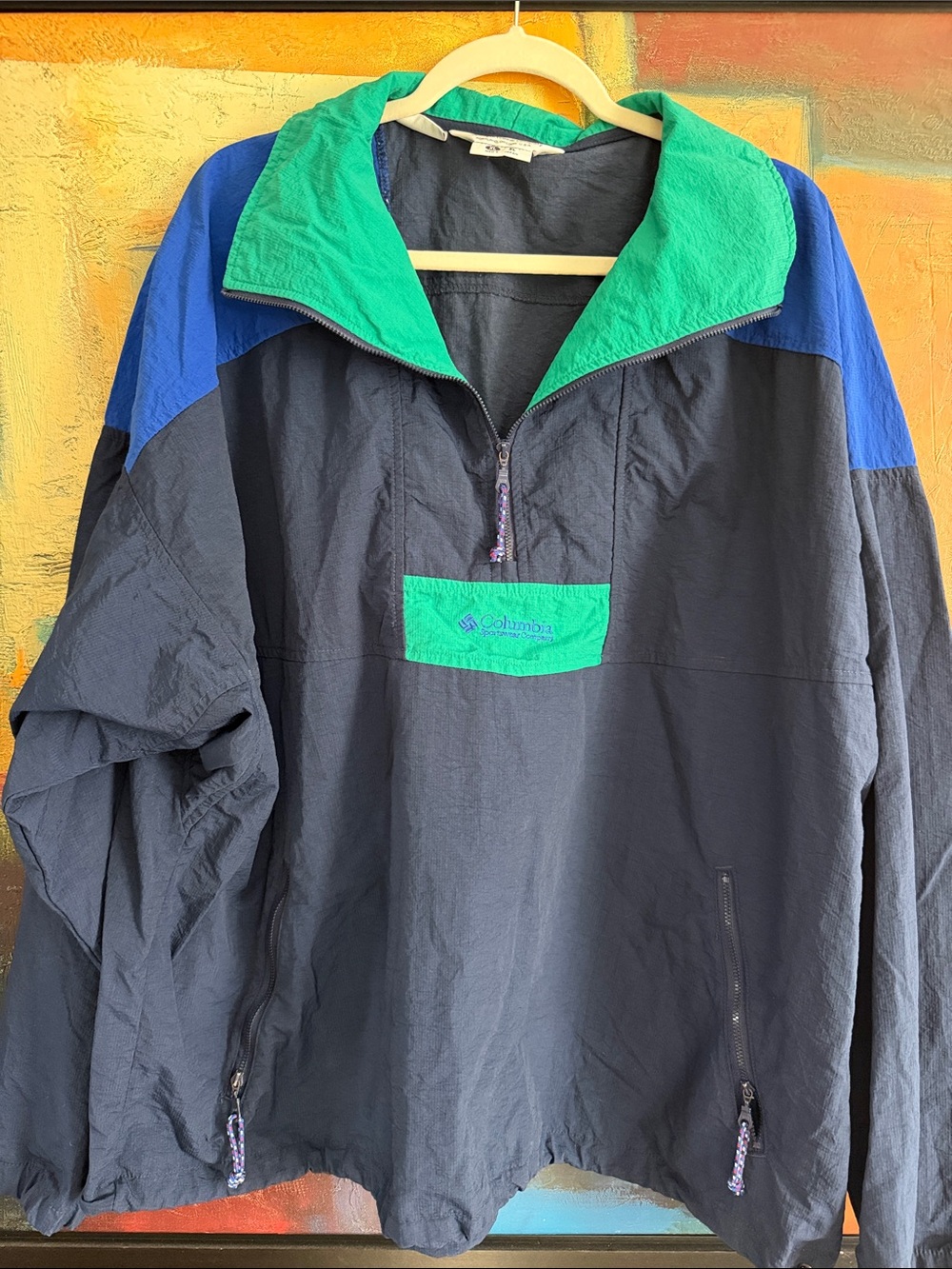 Vintage Columbia Colorblock Nylon Windbreaker/ Anorak/ Jacket, Men’s XL